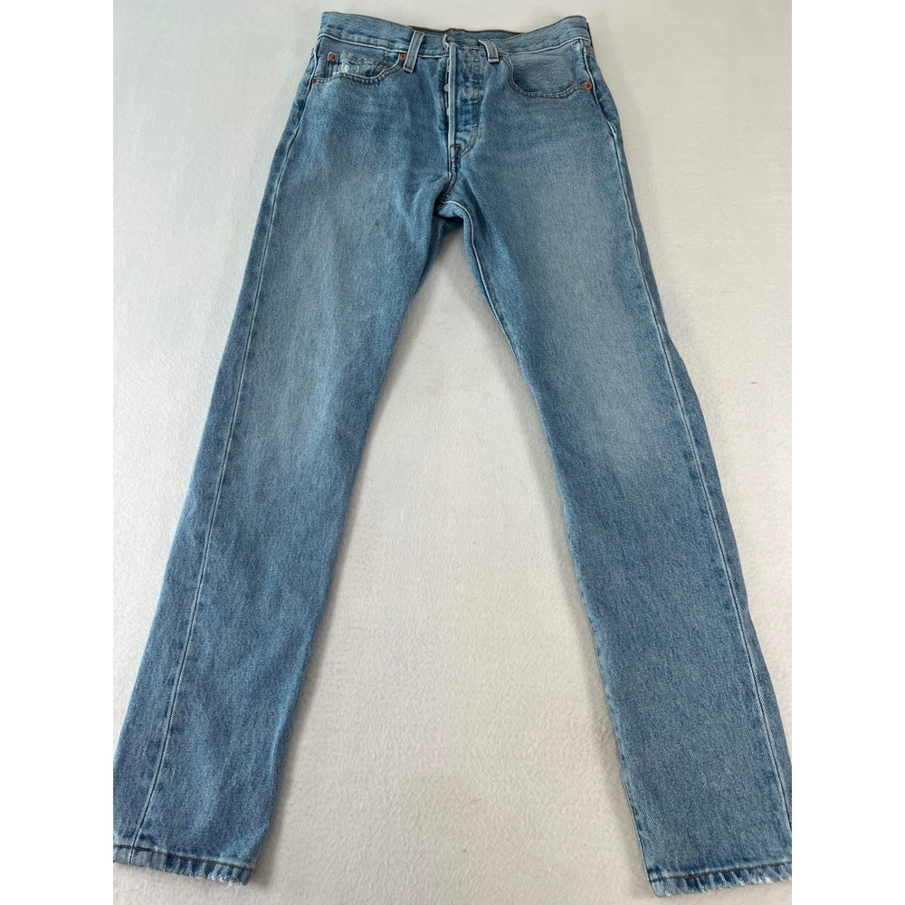 Levis 501 Skinny Jeans Women's 24 Light Wash Blue Distressed Button Fly Denim